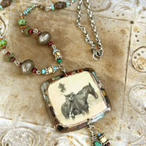 "A Moments Pause," Cowgirl and Horse Vintage Photo Necklace